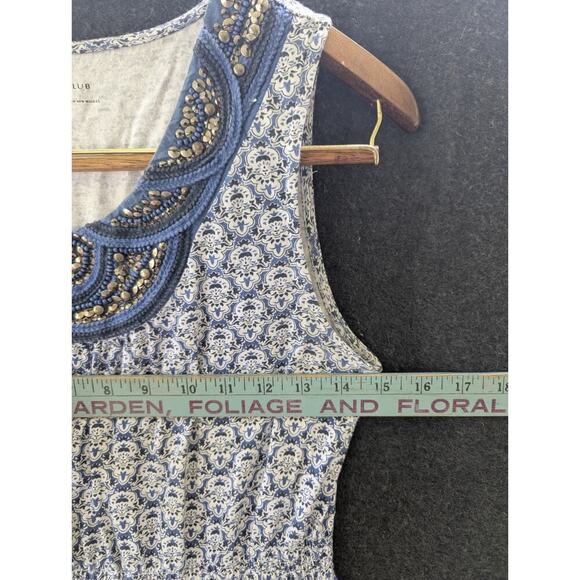 Charter Club Dress Womens Small Blue Embellished Tank Dress Gathered Waist Midi - Picture 3 of 8